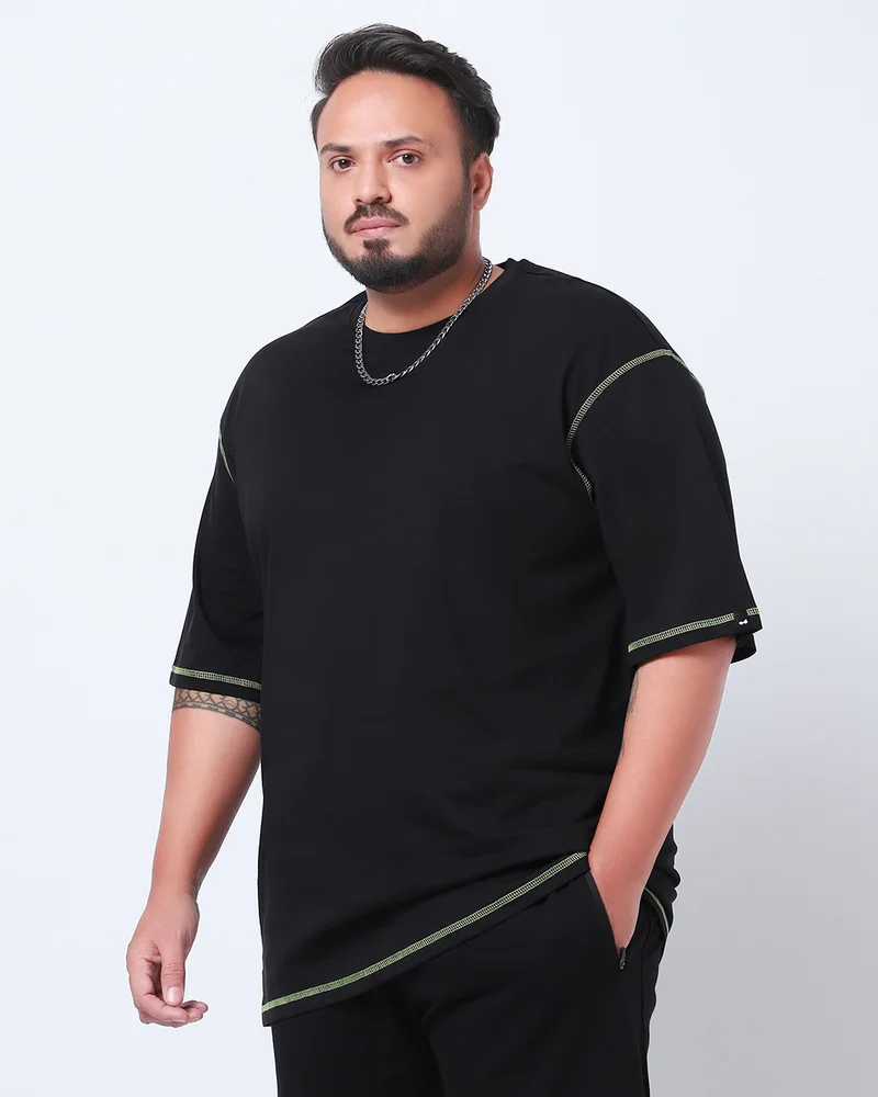 bewakoof Men's Black Oversized Plus Size T-shirt